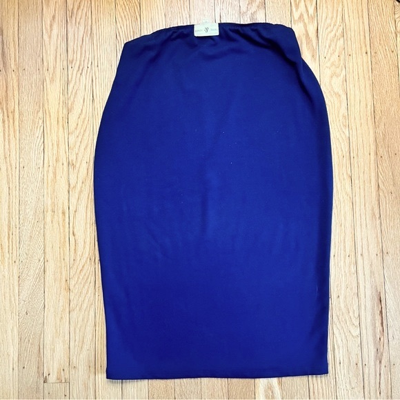 Thyme & Honey Navy Woven Cotton Blend Pencil Midi Skirt Elastic Waist - Picture 5 of 13